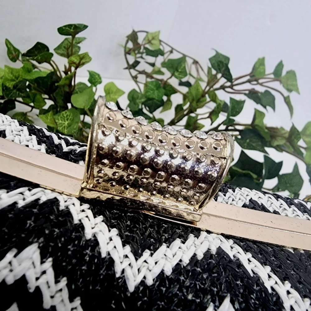 Black White Geometric Chevron Hard Case Clutch Bag New